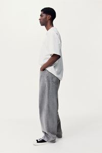 กางเกงยีนส์ขายาวสำหรับผู้ชาย, กางเกงหลวมผ้าฝ้ายเนื้อแข็งกางเกงยีนส์ผ่อนคลายขาโค้งมนคุณภาพระดับพรีเมียม - Product Image 5