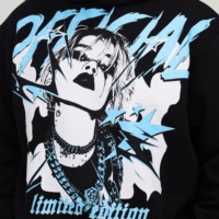Sweat-shirt unisexe surdimensionné noir en coton French Terry, imprimé en sérigraphie écologique bleu, édition limitée, style streetwear
