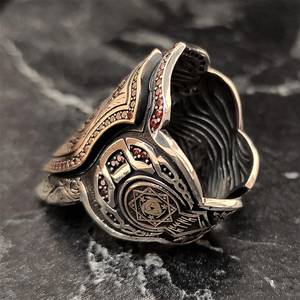 Anillo de Plata de Ley 925 Tallado a Mano con Motivo de la Bandera Otomana, Joya Masculina de Archer Thumb - Product Image 4