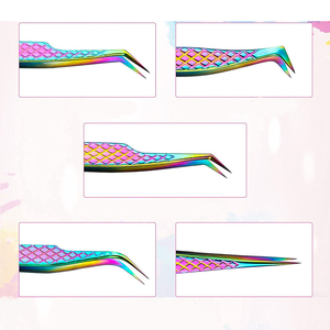 Ensemble de 5 pinces à cils professionnelles en acier inoxydable, pointes droites/courbées, durables, antistatiques, pour extensions de cils - Product Image 3