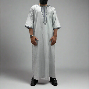 Thobe à col rond pour hommes Thobe à rayures en tissu marocain pour hommes à vendre style marocain - Product Image 5