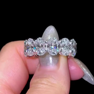 แหวนแต่งงาน CZ ทรงวงรีขนาด5x3มม. แหวนซ้อนแบบคลาสสิกเครื่องประดับสีขาวชุบทอง - Product Image 1