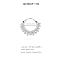925 argent Sterling Moissanite rond nez anneau oreille tambour Clip Piercing boucle d'oreille pour les femmes