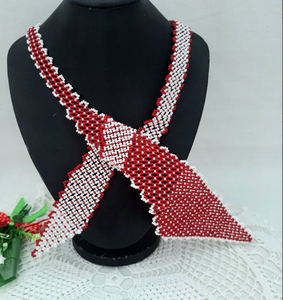 Bordeaux White Tie Beads Scarf <b>Necklace</b> Red <b>Necklace</b> Bow <b>Delicate</b> Handmade Decoration Beaded Scarf Unusual Gift Forher - Product Image 1
