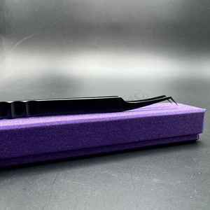 Pinzas profesionales para botas gruesas de 45 grados, pinzas para pestañas de acero inoxidable con logotipo personalizado, pinzas para pestañas de Plasma negras con punta puntiaguda - Product Image 2