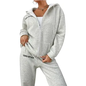 Của phụ nữ màu xám Sierra nevada in Cardigan Jogger oversize Tracksuit thiết lập đội mũ trùm đầu với túi 60% cotton