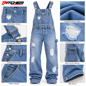 Salopette en jean personnalisée pour charpentier, en denim délavé avec passant pour marteau, pour marques de streetwear, fourniture en marque blanche - Product Image 6