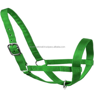 Durable Lightweight Green Nylon Horse <b>Halter</b> in Full Cob Oversize Custom Design Headcollar with Adjustable Buckle and Rings - Product Image 3