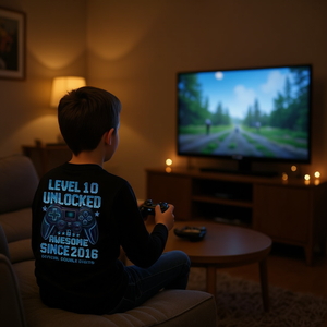 T-shirt officiel pour garçon de 10 ans, à manches longues, avec chiffres doubles, niveau 10 débloqué, cadeau promotionnel - Product Image 3