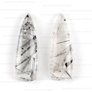 Quartz rutile noir naturel de qualité supérieure Long trillion 10x30mm Cabochon calibré à dos plat pierre précieuse en vrac pour la fabrication de bijoux - Product Image 5