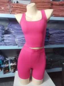 Camiseta sin mangas y pantalones cortos acanalados de Algodón 100% con logotipo personalizado, conjunto de talla grande, naranja, rojo, ropa de descanso de 2 piezas para mujer, oferta especial - Product Image 2