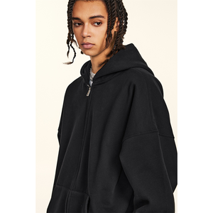 Sudadera con cremallera de alta calidad personalizada, venta al por mayor básica 450G cárdigan informal abrigo mujeres suelta Color sólido cremallera sudaderas con capucha hombres - Product Image 2