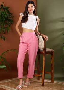 Pantalon en coton slub rose pour femmes, doux et respirant, poche fonctionnelle, coupe régulière, conçu pour un usage quotidien, décontracté, bureau, voyage - Product Image 3