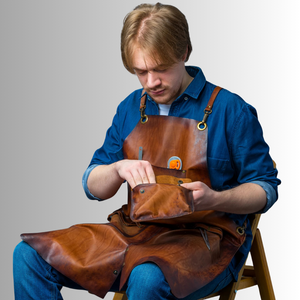 Tablier vintage en cuir véritable marron avec logo personnalisé, qualité supérieure, unisexe, professionnel, pour barbecue, atelier, usage vinier - Product Image 4