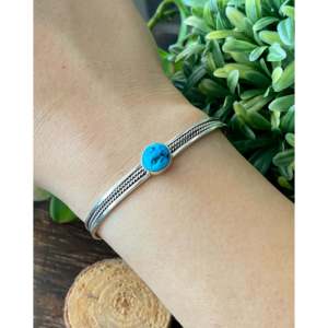 Navajo Handmade Kingman Turquoise Sterling Silver Cuff Bracelet-Cultural Collectible Jewelry - Product Image 1