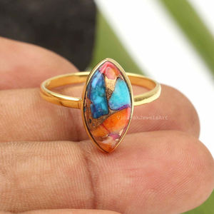 925ดอกรักเร่เทอร์ควอยส์8x16มม. สเตอร์ลิงสีเงินโบฮีเมียนคำนิรันดร์แหวนชุบทองอย่างดี - Product Image 6