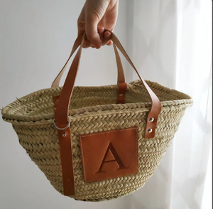 Sac de plage en paille de qualité supérieure, sac de marché français personnalisé avec initiales - Product Image 1
