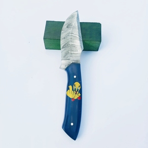 Beautiful Custom High Quality Damascus Steel Fixed Sharp Blade Hunting Camping Skinner Knife With Plastic Handle