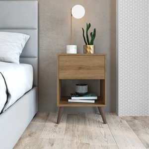 Mesa de Noche de Estilo Moderno Retro con 1 Cajón, Madera Color Miel, Mueble para Dormitorio de Apartamento u Hotel, Fácil de Ensamblar, Estilo Rústico - Product Image 6