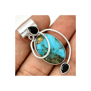 Pendentif fait main en argent Sterling 925, cuivre, Turquoise, Onyx noir, en vente au meilleur prix - Product Image 1