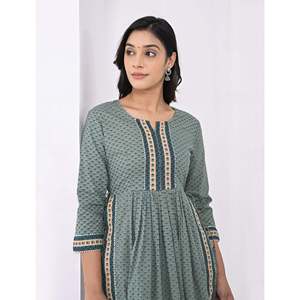Green <b>Block</b> <b>Printed</b> Cotton Salwar Kameez Pant Set - Product Image 3