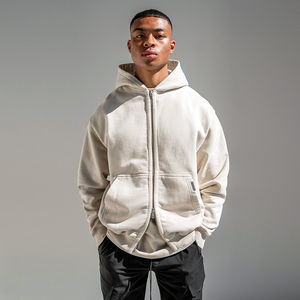 เสื้อฮู้ดดี้ผู้ชายสไตล์วินเทจฟอกสีแบบแอซิดวอช ผ้าฝ้ายออร์แกนิค 100% ทรงโอเวอร์ไซส์ หนานุ่ม พิมพ์ลายดิจิทัล เป็นมิตรต่อสิ่งแวดล้อม เหมาะสำหรับฤดูหนาว - Product Image 3