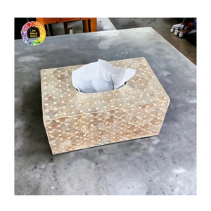 Boîte à mouchoirs en bois de luxe faite à la main avec incrustations de nacre, décoration naturelle en os et nacre - Product Image 4