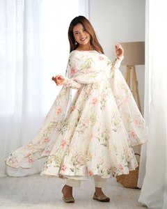 Hot Bán Cao Cấp Chất Lượng Màu Trắng Tinh Khiết Mềm Mại Organza <span class=keywords><strong>Anarkali</strong></span> Ăn Mặc Dài Bên Phù Hợp Với Với Dori & Ren Làm Việc Có Được Đặt Hàng - Product Image 3