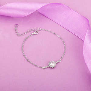 Brazalete elegante de plata de la pulsera de cristal de sol solitario con un atractivo deslumbrante - Product Image 2