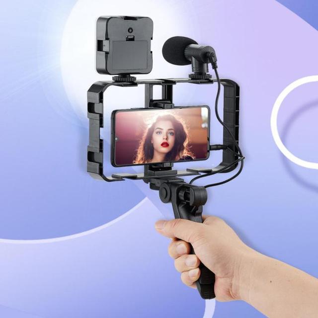 49 LEDs Streaming Lighting Kit for Phone All-in-One Video Recording Set with Tripod Stand & Microphone AY-49