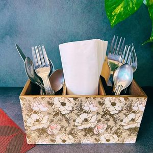 Decorative Wooden <b>Cutlery</b> Holder With Elegant Design For Dining Table Centerpiece And Kitchen <b>Storage</b> - Product Image 1