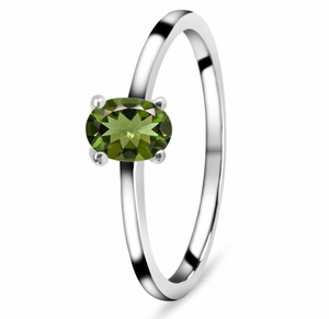 Anillo de piedras preciosas de moldavita de corte ovalado de estilo romántico, Plata de Ley 925, regalo de boda Chapado en plata a la moda - Product Image 2