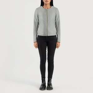 Chaqueta de Cuero Elixir Gris sin Cuello para la Temporada de Otoño - Product Image 4