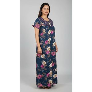 Camisón Largo Estampado Cómodo para Mujer, Marca Alpine, Tejido de Tela, Mangas Cortas, Largo Completo, con Bolsillo Lateral, Talla XL, para Uso Doméstico - Product Image 3