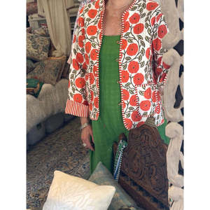 Reversible <b>Quilted</b> Cotton <b>Jacket</b> for Ladies Floral Chrysanthemum <b>Pattern</b> Blazer Style Bomber Varsity Boho-for Spring Autumn - Product Image 1