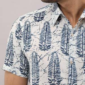 DarkBlue Men's Casual Printed Cotton <b>Shirt</b> Breathable Cool XL Size Long Sleeves Digital Printing Poplin Woven Fabric ODM Supply - Product Image 6