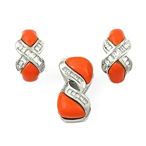 Ensemble de bijoux fins pour femmes, boucles d'oreilles et pendentif en argent corail, plaqué or avec zircon diamant, style classique pour les fêtes, les mariages - Product Image 2
