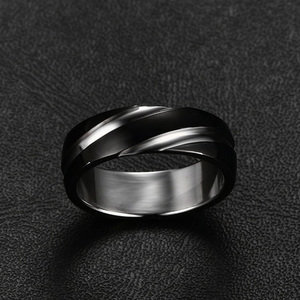 Jeulia Trendy <b>Black</b> <b>Titanium</b> Steel Wedding Band <b>Ring</b> - Product Image 5