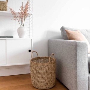 Round <b>woven</b> <b>basket</b> made of sea grass, Mera brand, with a handle - Product Image 1