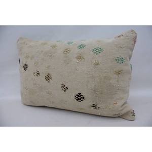 Oreiller en laine patchwork floral Kantha 16x24 pouces Coussin beige Coussin décoratif tissé et brodé Vintage Square Print - Product Image 3