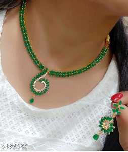 Ensemble de colliers en pierre plaqué or AD Cz de fabricant indien de premier plan pour filles bijoux ethniques pour femmes - Product Image 2