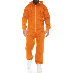 Ensemble de survêtement pour homme en polyester et élasthanne respirant 260GSM, veste zippée à capuche et pantalon de jogging, gris orange contrasté, impression par sublimation, hiver - Product Image 1