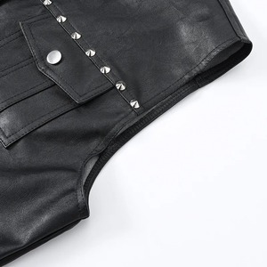 Men's Punk Style Winter Solid Breathable Leather Biker Waistcoat High Street Motorcycle Rider Sleeveless Jacket - Product Image 5