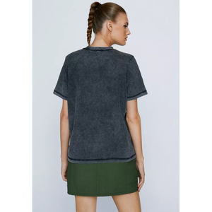 T-shirt classique en mélange de coton pour femme T-shirt à col rond en jersey lavé à l'acide avec coupe standard - Product Image 4