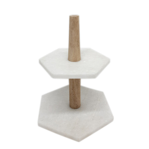 Marbre et bois Design fantaisie support à gâteau rond à 2 niveaux plateau à plusieurs niveaux de couleur verte et naturelle pour la décoration de cuisine et de fête - Product Image 2