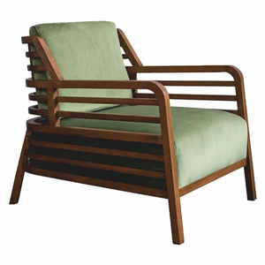 Fauteuil moderne en bois massif avec coussin en velours vert, fauteuil d'appoint minimaliste pour salon - Product Image 2