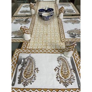 Indian Handcrafted Hand Block Printed Mats Set of 6 Placemats and Napkins Set <b>Table</b> <b>Decor</b> Cotton Mats and Linen Napkins - Product Image 6