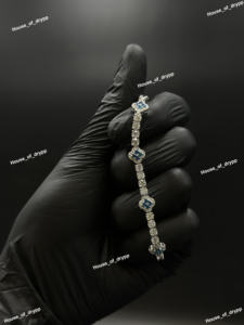 Elegante Pulsera de Tenis con Piedra de Moissanita Azul, Pulsera de Eslabones de Plata para Mujer, Joyería de Lujo con Apariencia de Diamante - Product Image 4