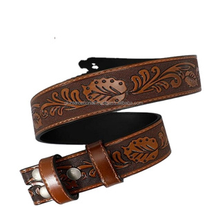 Cinturón de herramientas de cuero occidental de moda para hombre con diseño floral tallado a mano con estilo en todos los tamaños y diseños personalizados - Product Image 1