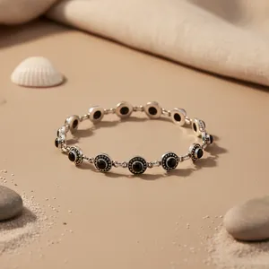 Bracelet chaîne classique en argent 925 plaqué rhodium avec onyx noir serti clos, pierre naturelle, unisexe, pour usage quotidien, cadeau, bijoux - Product Image 2